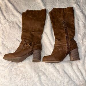 Camel knee high boot